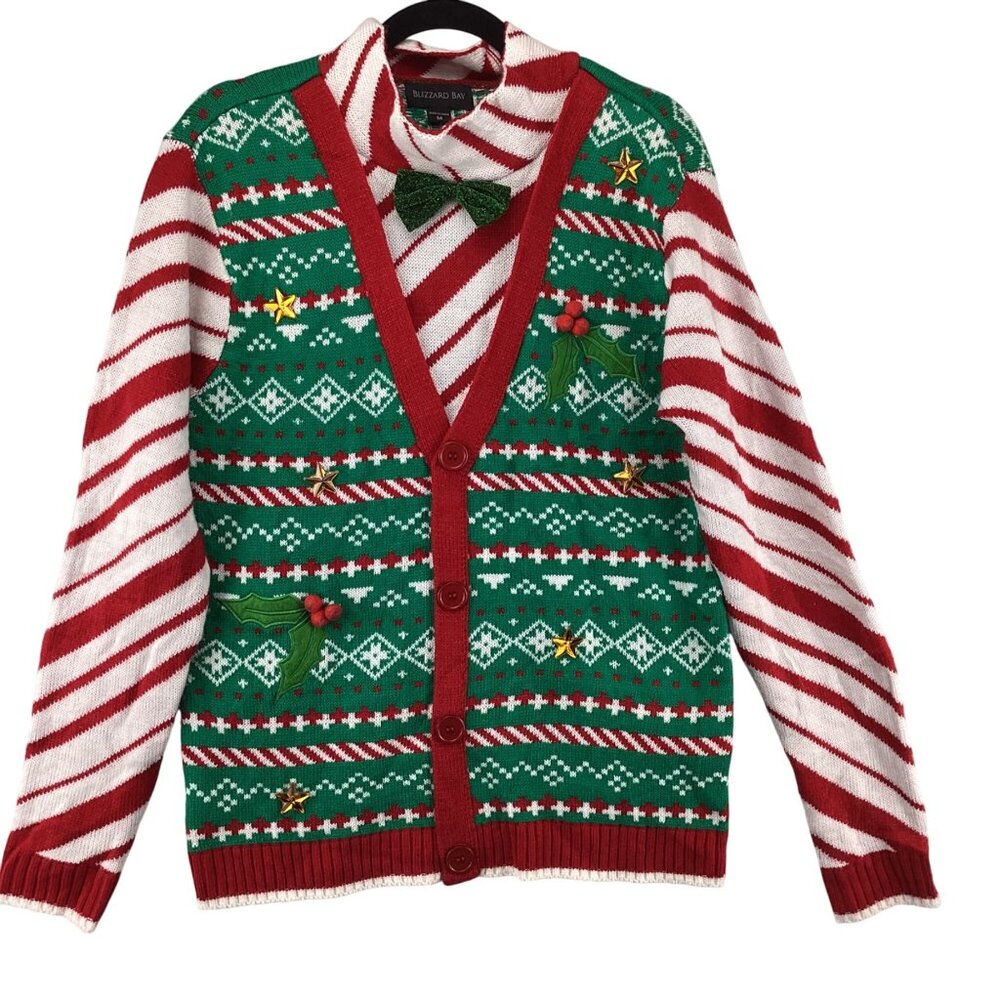 Unbranded Men's Green & Red Holiday Fair Isle Cardigan